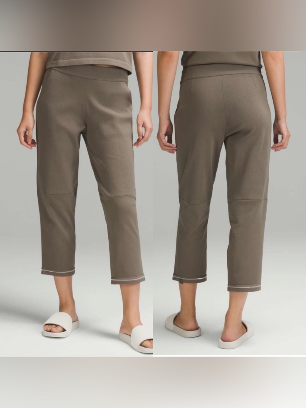 Lululemon Relaxed-Fit HR Knit Cropped Pants 24" Nomad brown NEW Womens Large